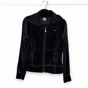 Vintage Y2K Nike Velour Zip Jacket Sz L – Gold Swoosh, Rainbow Tag, Juicy Vibe